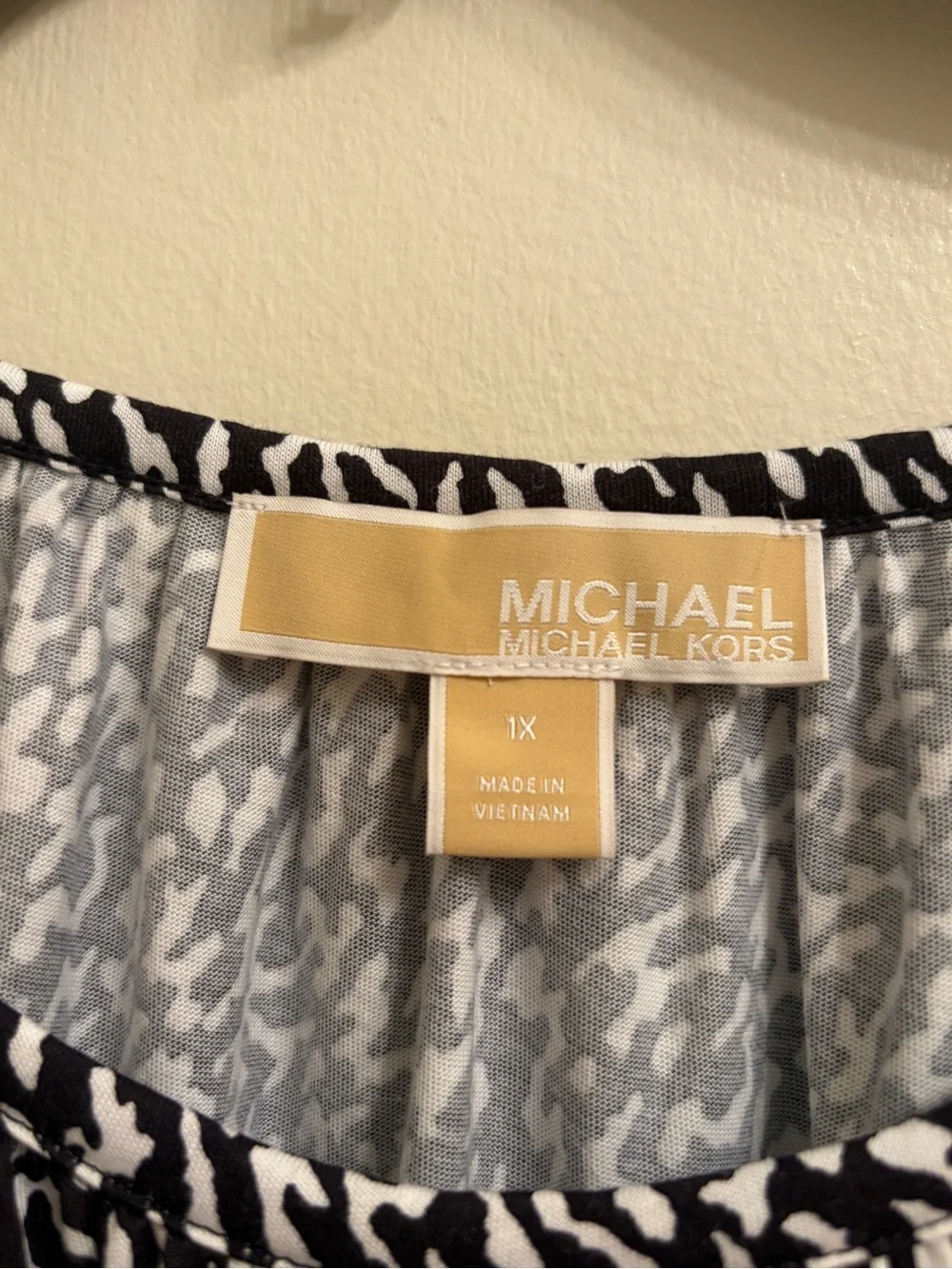 Michael Kors Black and White Printed Bell-Sleeve Blouse